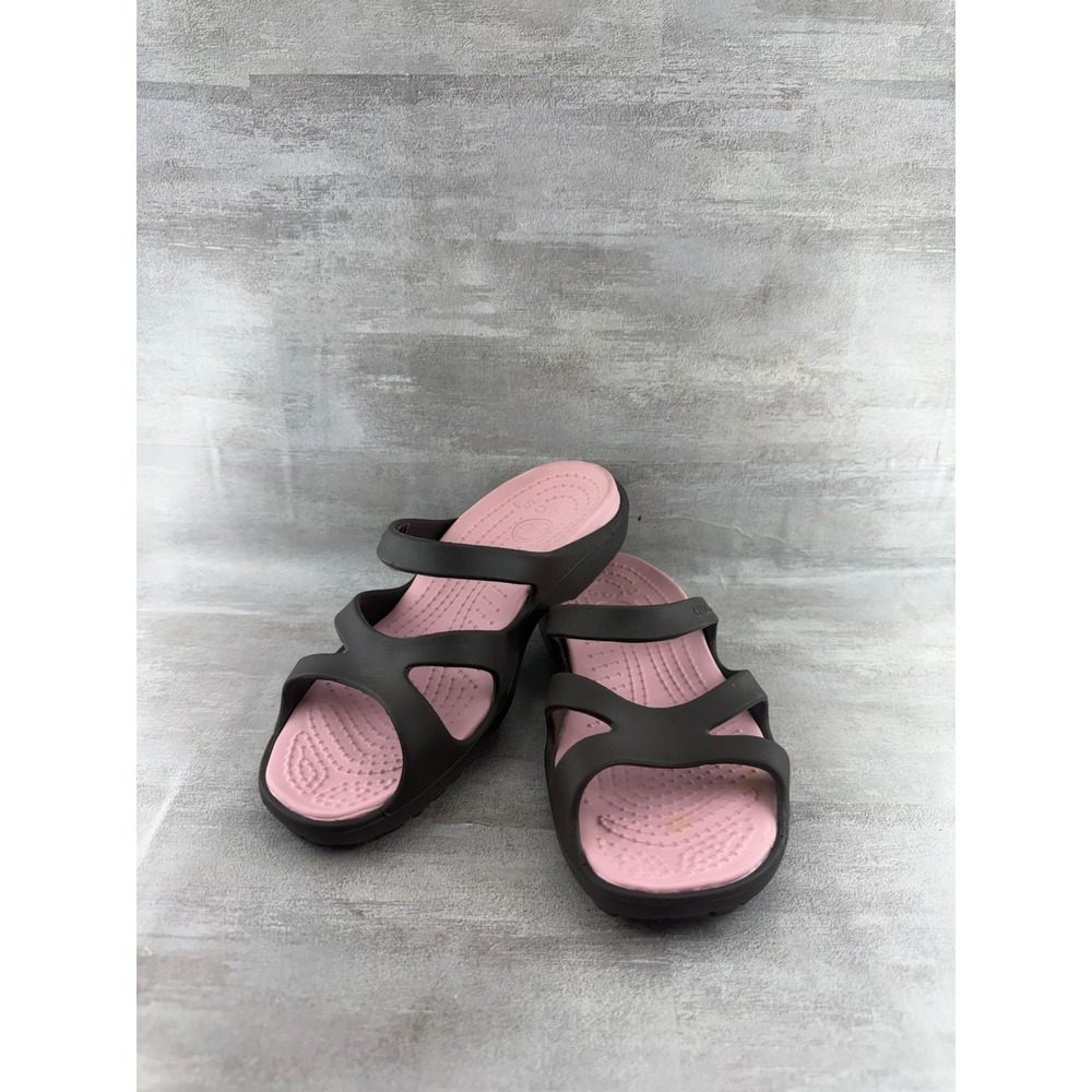 Crocs Meleen Twist Black Pink Strappy Slide Sandals Women Size 7